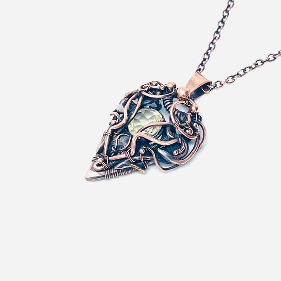 Citrine crystal gemstone copper wire wrapped handmade - Picture 7 of 9